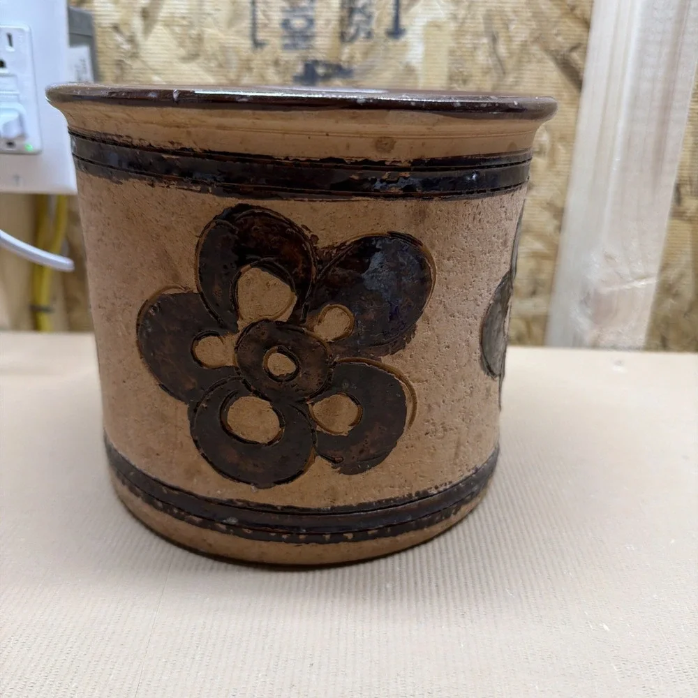 Vtg MCM Stoneware Clay Handmade Crock Made In Italy 6